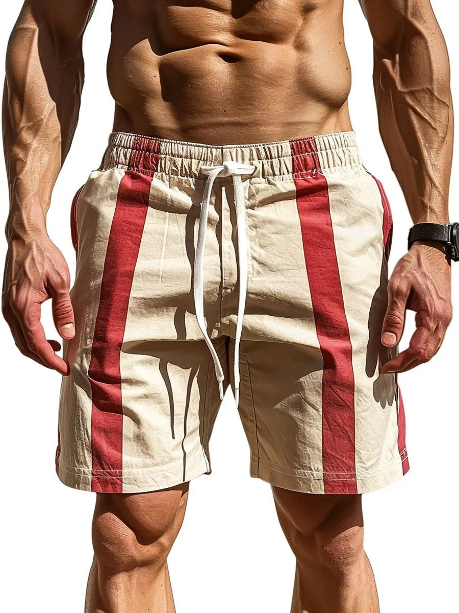 Men's Contrast Stripe Print Double Pocket Shorts