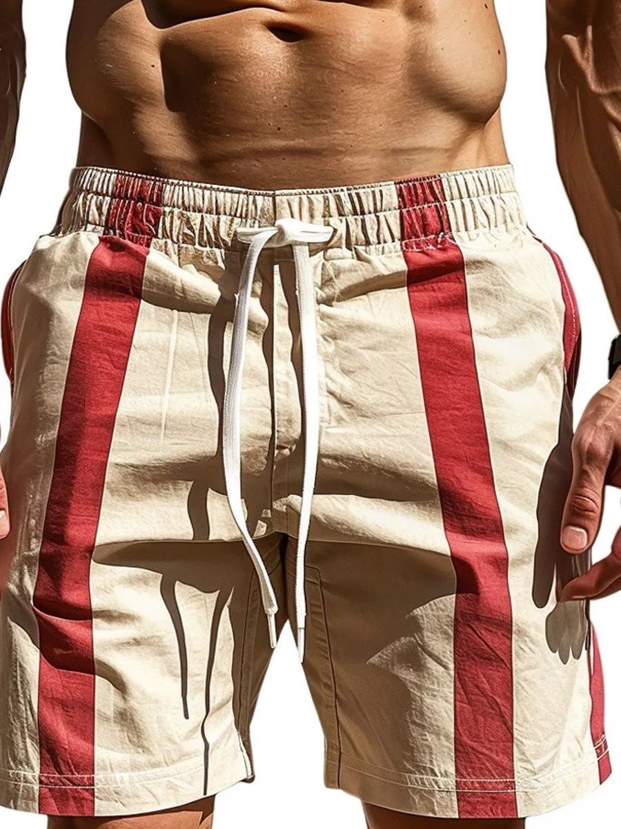 Men's Contrast Stripe Print Double Pocket Shorts