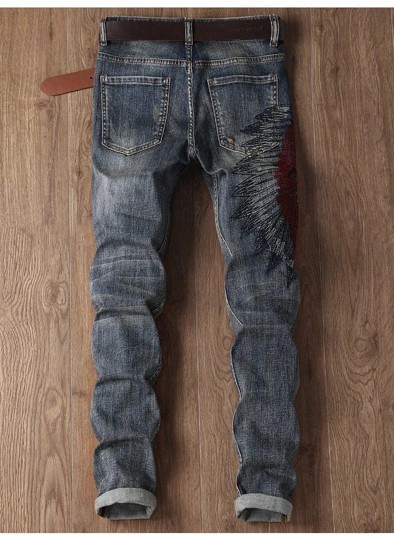 Men's Embroidery Distressed Loose Fit Jeans