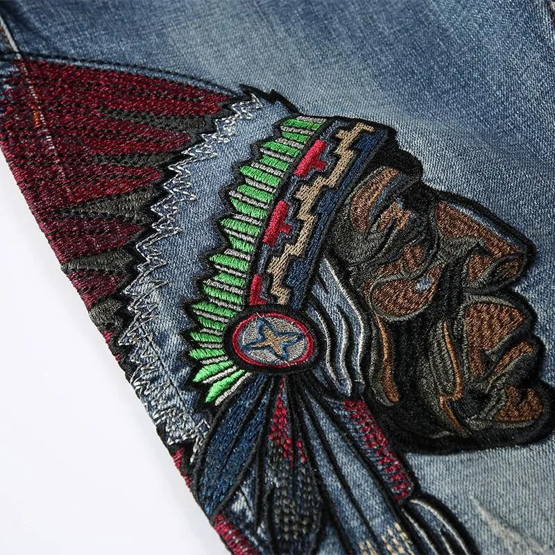 Men's Embroidery Distressed Loose Fit Jeans