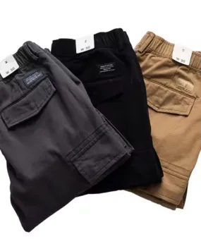 Men's Loose Straight Leg Cargo Pants Casual Multi-Pocket Trousers Washed Elastic Waist Wide Leg Pants    B301836