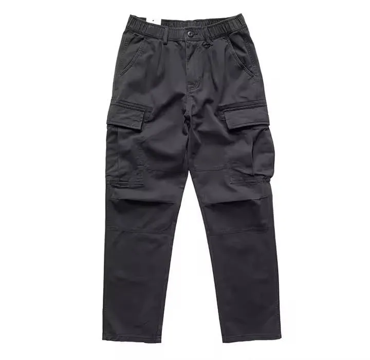 Men's Loose Straight Leg Cargo Pants Casual Multi-Pocket Trousers Washed Elastic Waist Wide Leg Pants    B301836