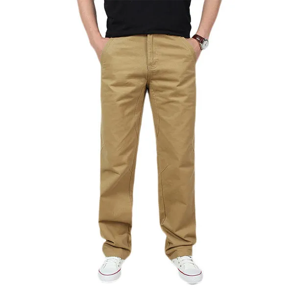 Mens Spring Fall Cotton Cargo Pants Regular Fit Solid Color Casual Business Trouser