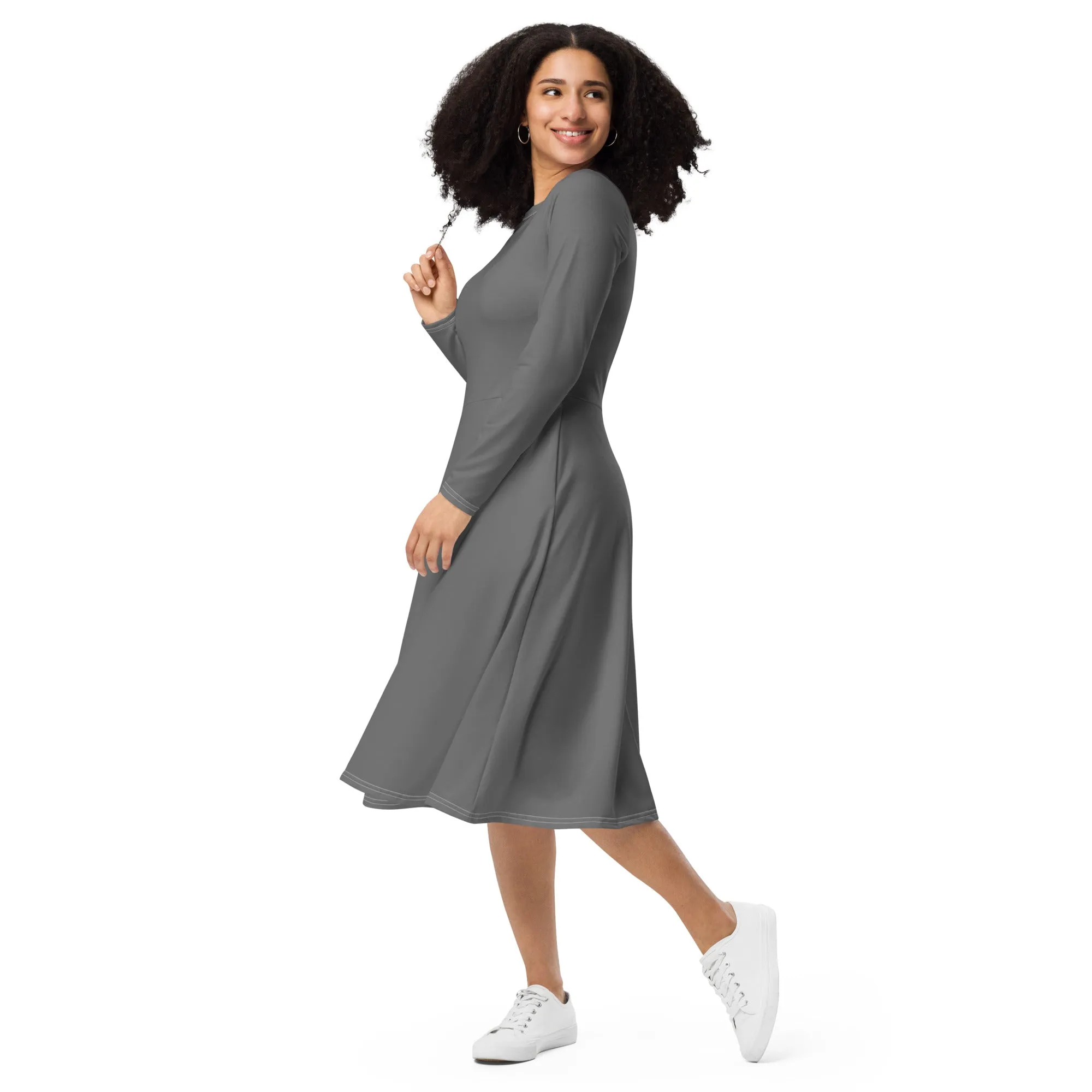 Midi Dress Long Sleeve Colour Grey (Glamourange Colour Midi Dress Long Sleeve for Women)