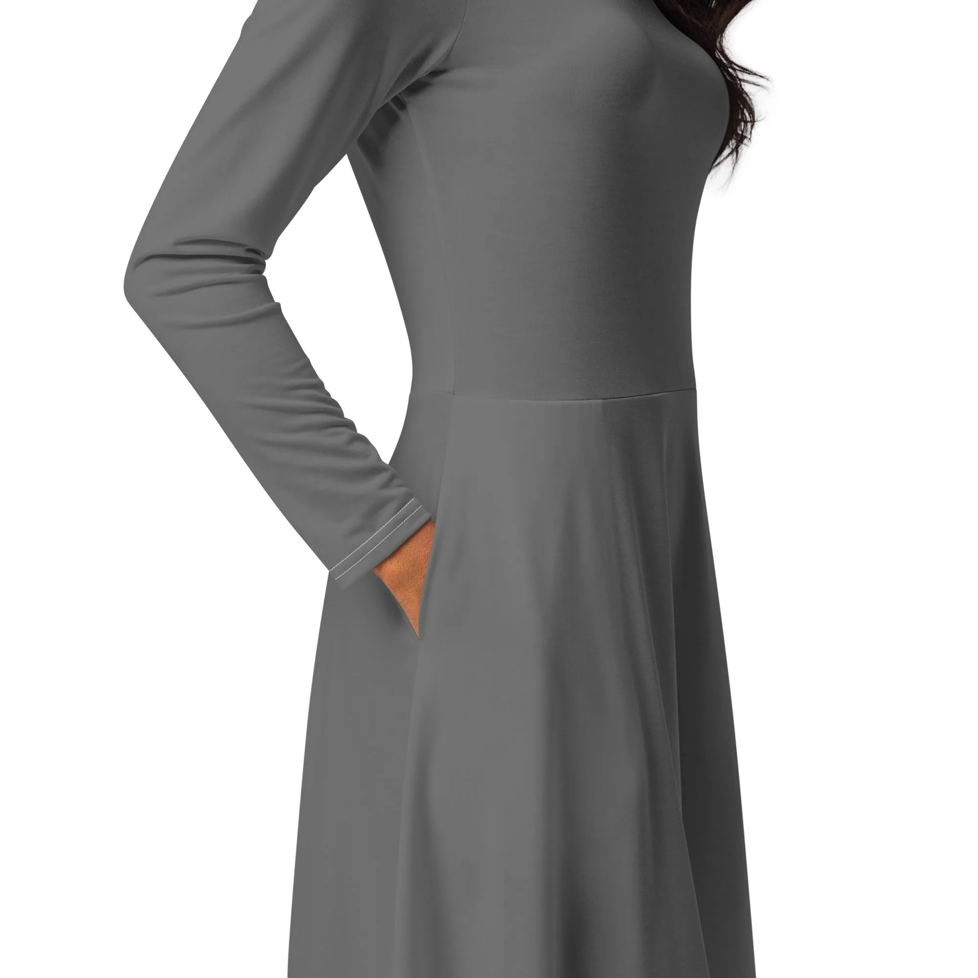 Midi Dress Long Sleeve Colour Grey (Glamourange Colour Midi Dress Long Sleeve for Women)