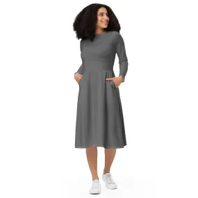 Midi Dress Long Sleeve Colour Grey (Glamourange Colour Midi Dress Long Sleeve for Women)