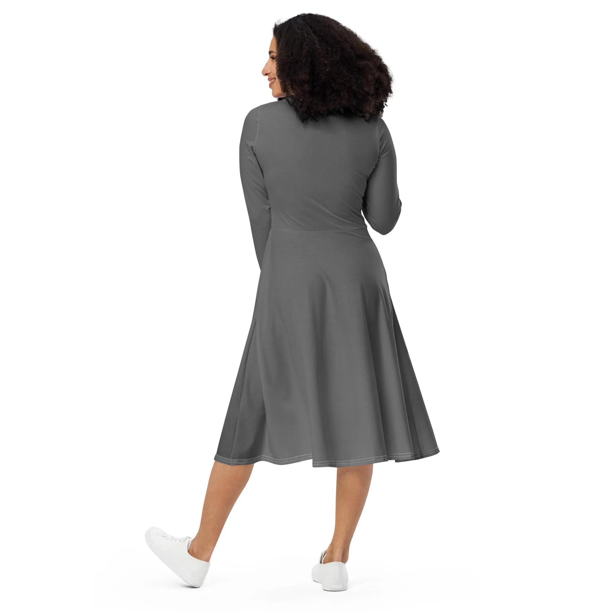Midi Dress Long Sleeve Colour Grey (Glamourange Colour Midi Dress Long Sleeve for Women)