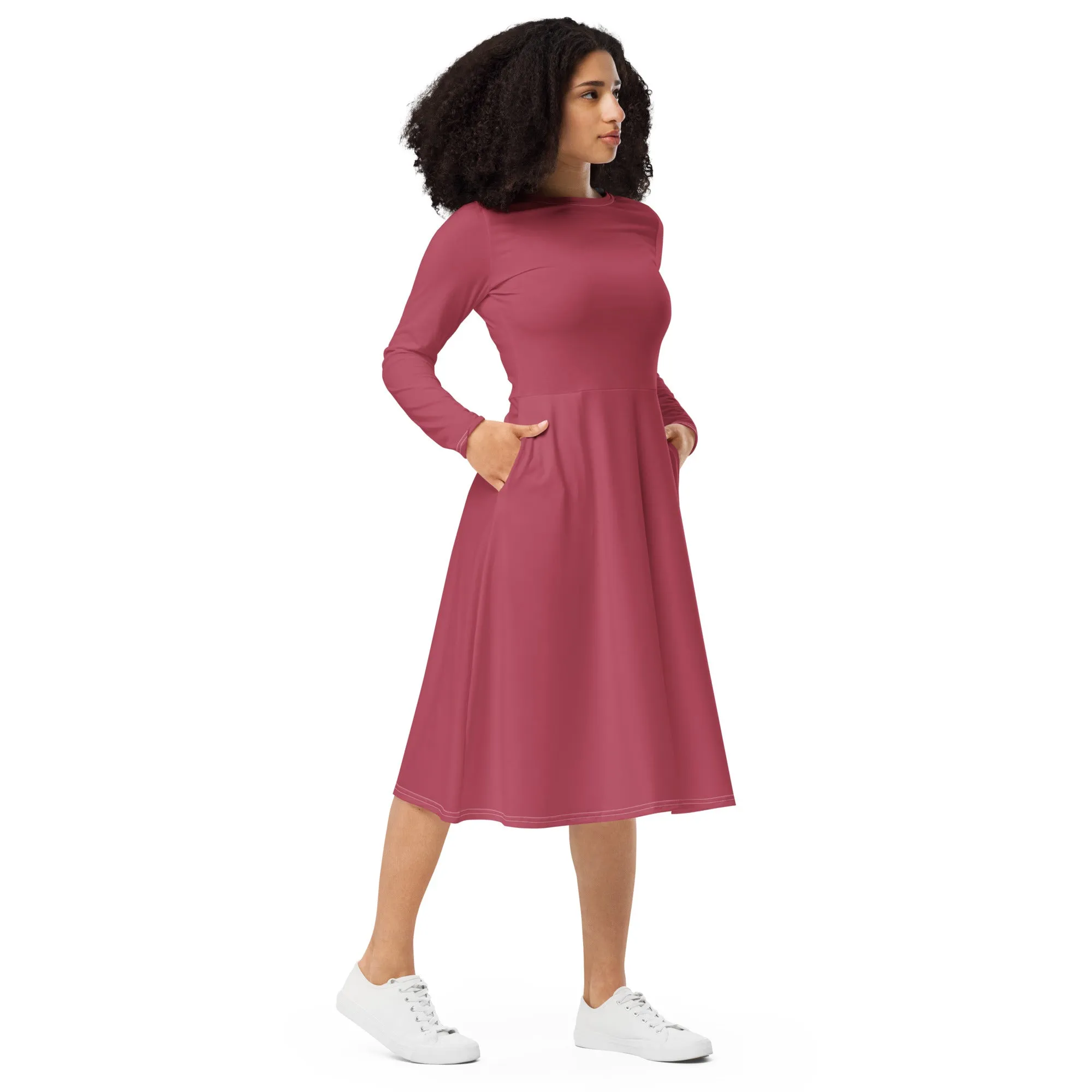 Midi Dress Long Sleeve Colour Hippie Pink (Glamourange Colour Midi Dress Long Sleeve for Women)