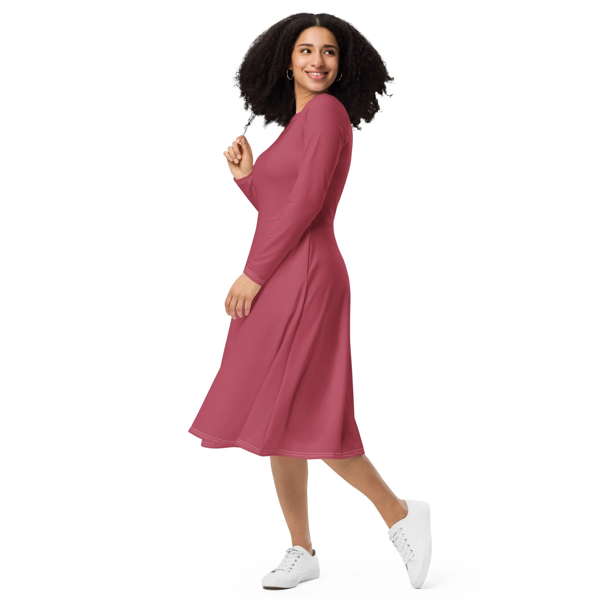Midi Dress Long Sleeve Colour Hippie Pink (Glamourange Colour Midi Dress Long Sleeve for Women)