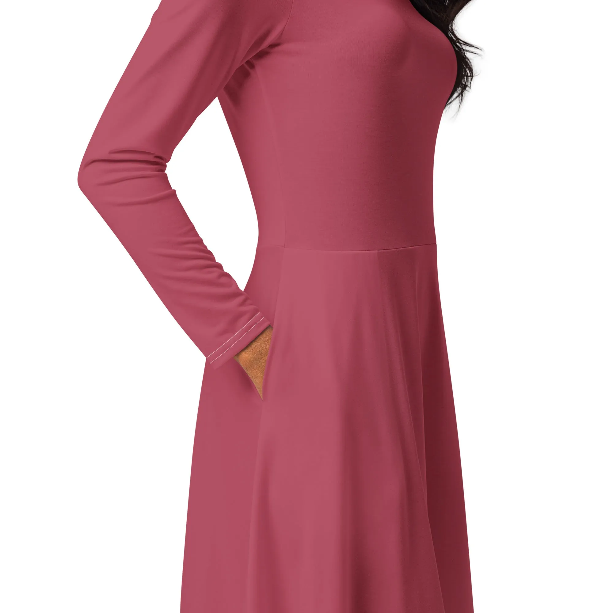 Midi Dress Long Sleeve Colour Hippie Pink (Glamourange Colour Midi Dress Long Sleeve for Women)