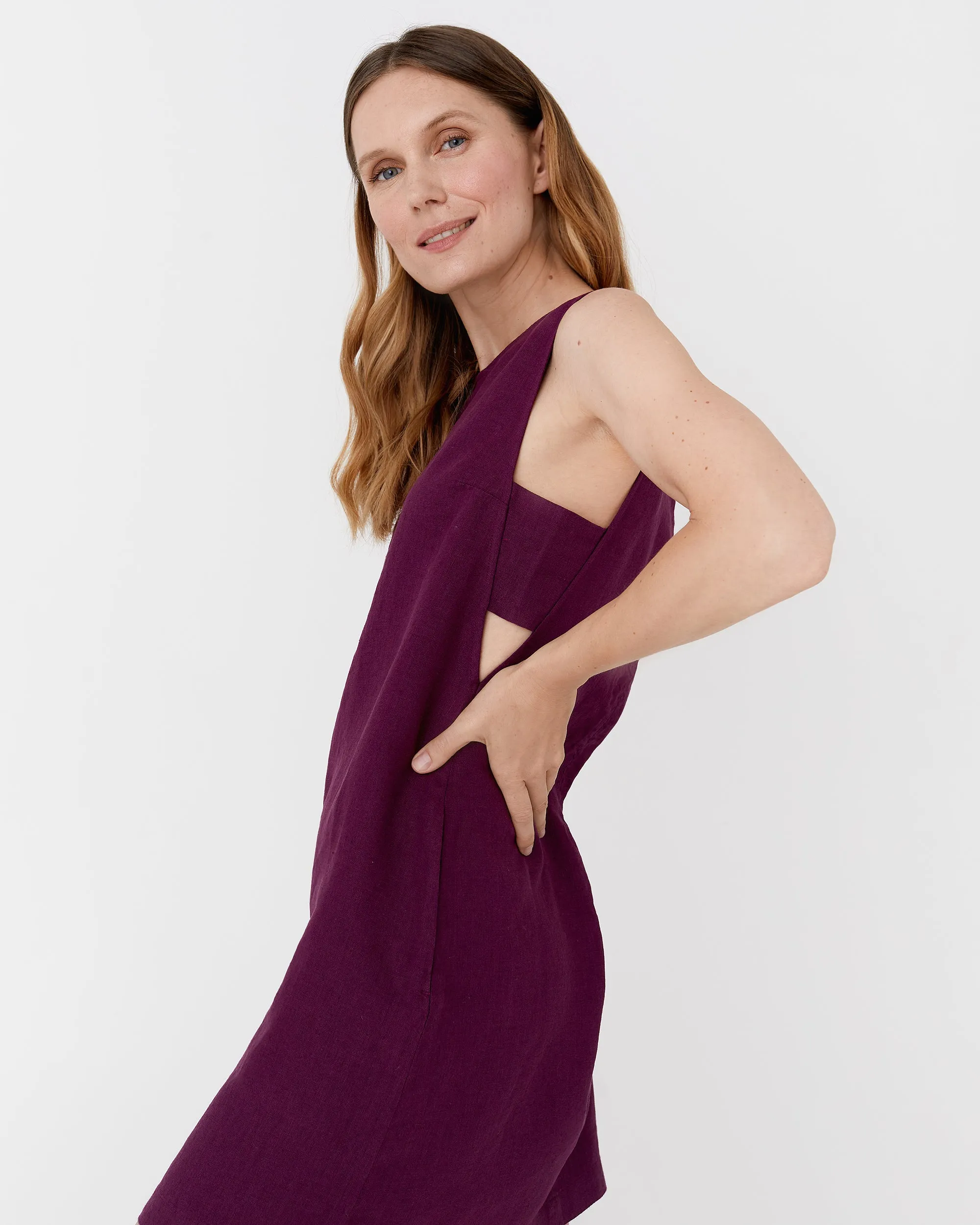 Midi linen dress MANHATTAN in Royal purple