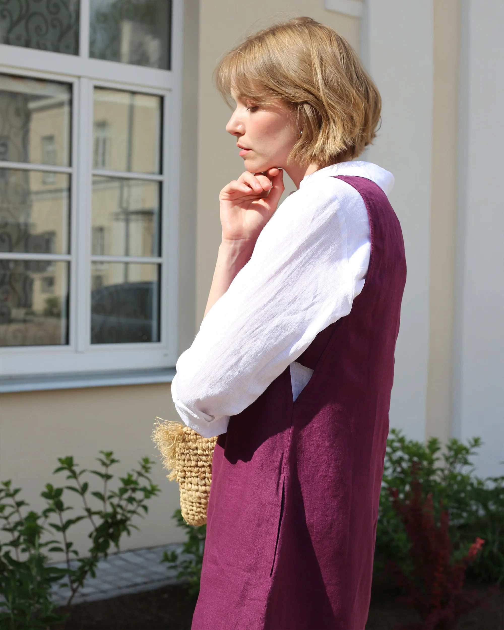 Midi linen dress MANHATTAN in Royal purple