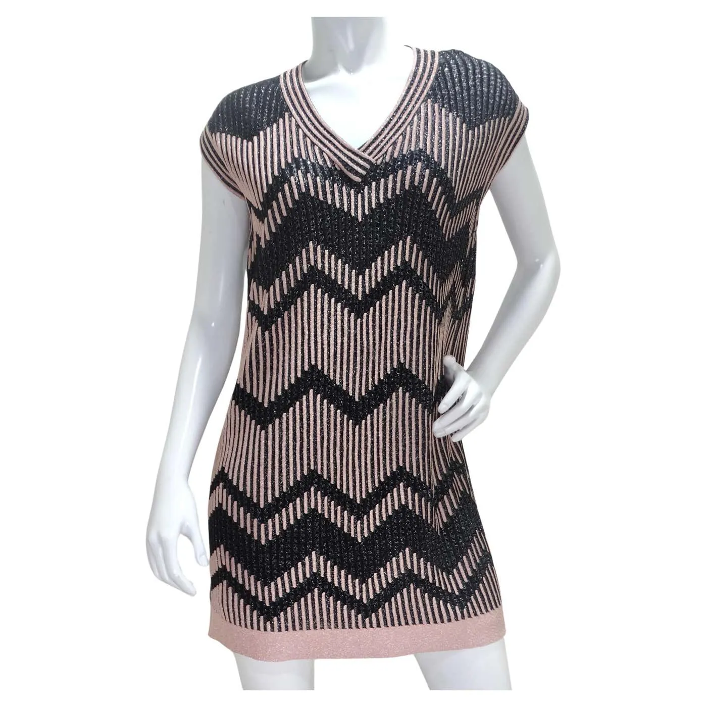 Missoni Pink & Black Sleeveless Knit Mini Dress