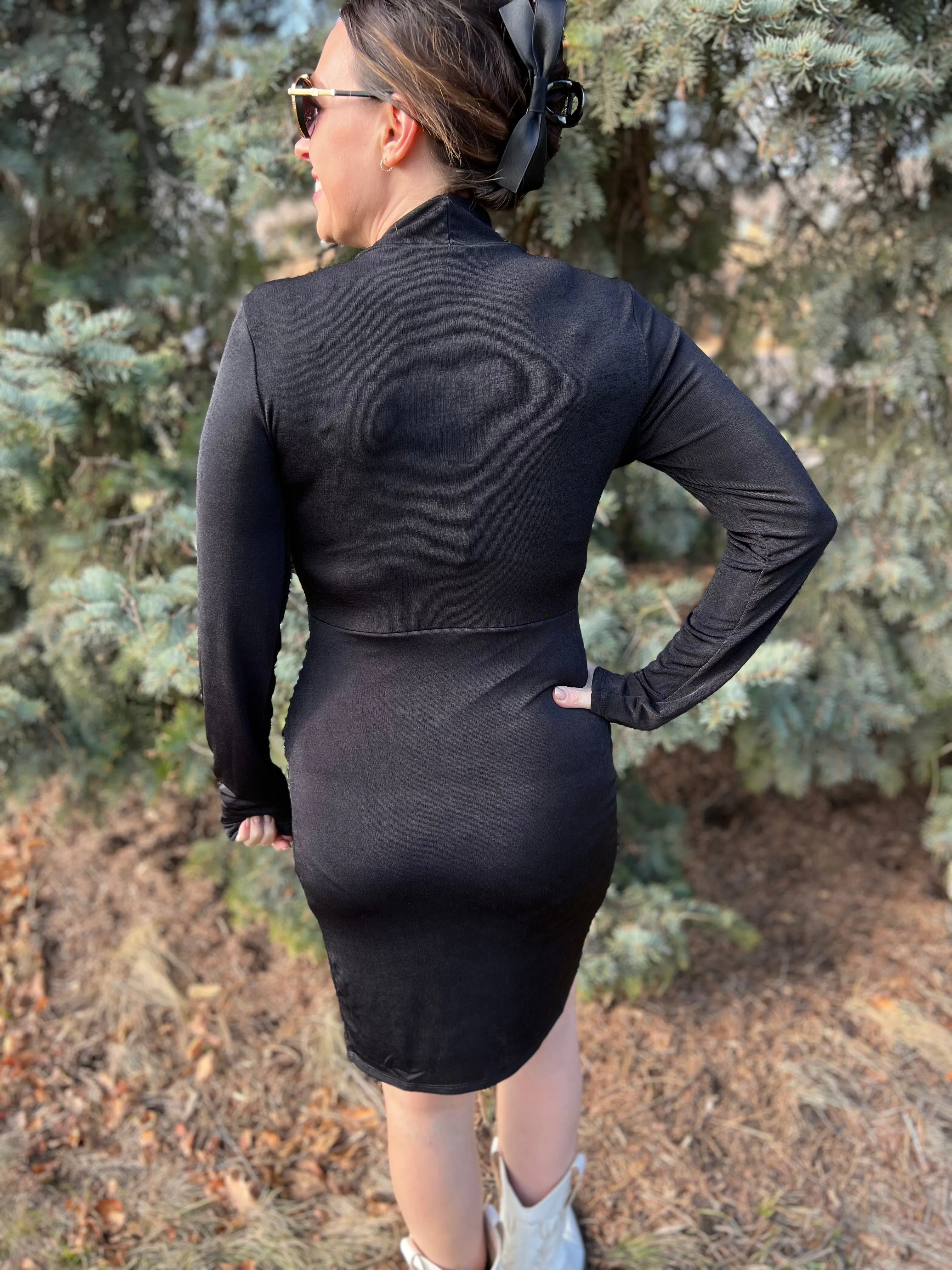 Mock Neck Shirring Detail Mini Dress