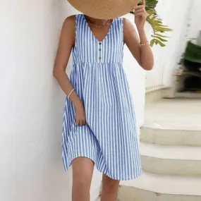 NEW Retails $90  Bovuf Light Blue Sleeveless Striped Midi Dress Sz M