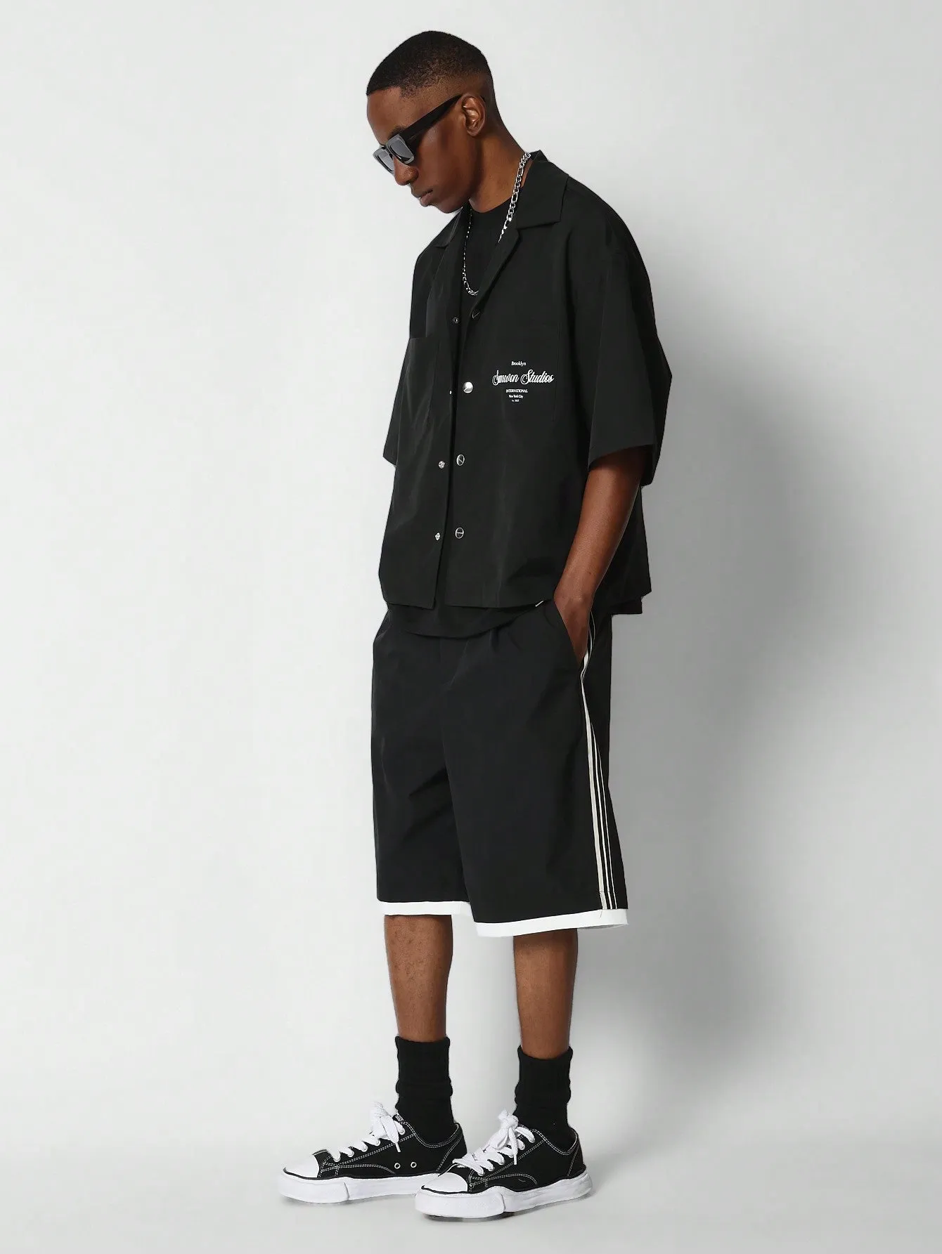 Nylon Bermuda Short With Side Stripes