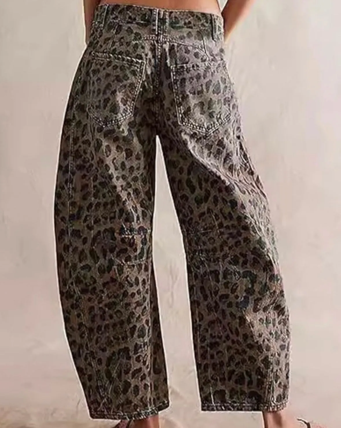 Olive Brown Leopard Barrel Jeans
