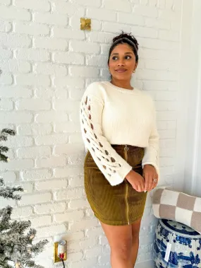 Olive Corduroy Zip Up Mini Skirt