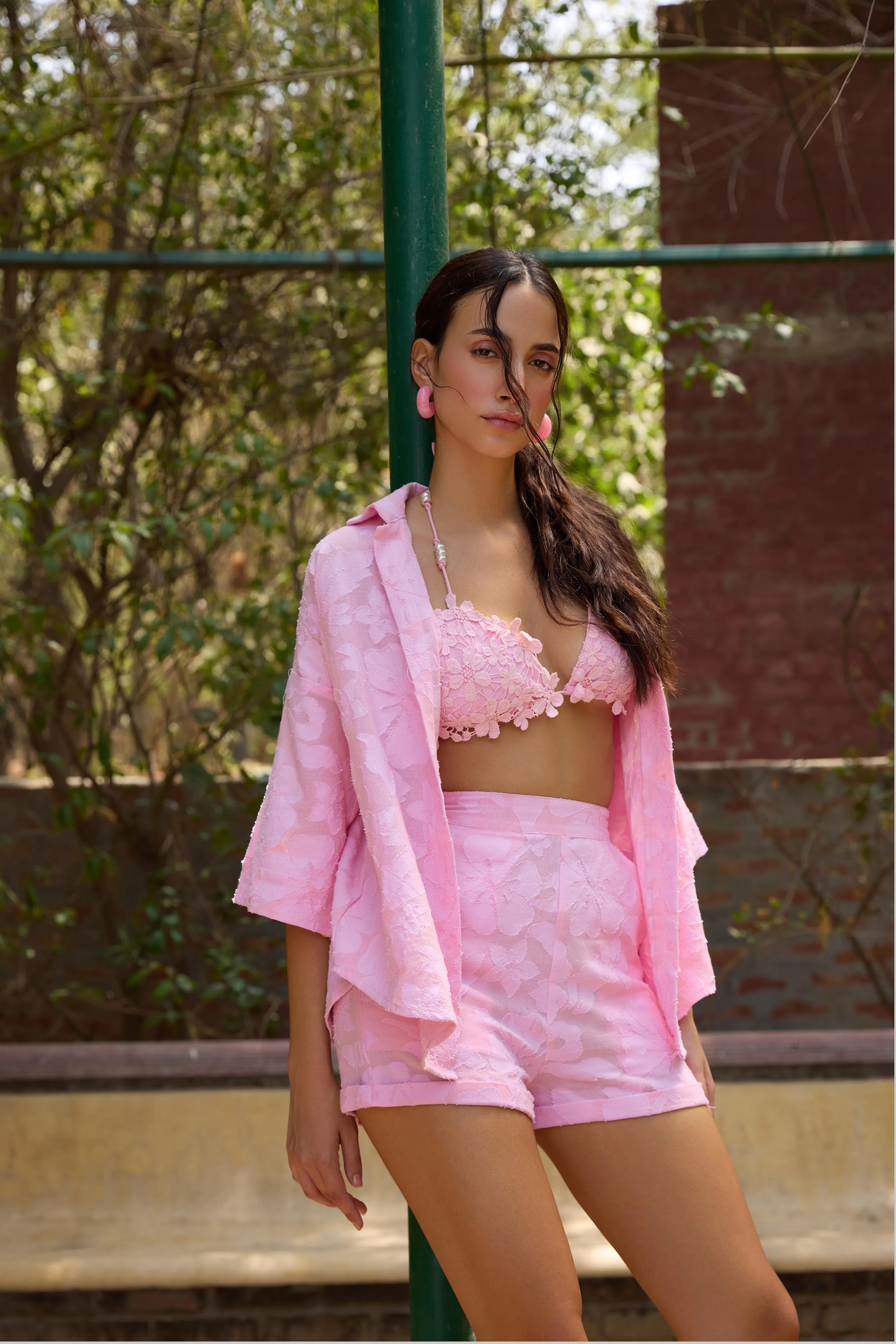 Pink Self Design Shorts