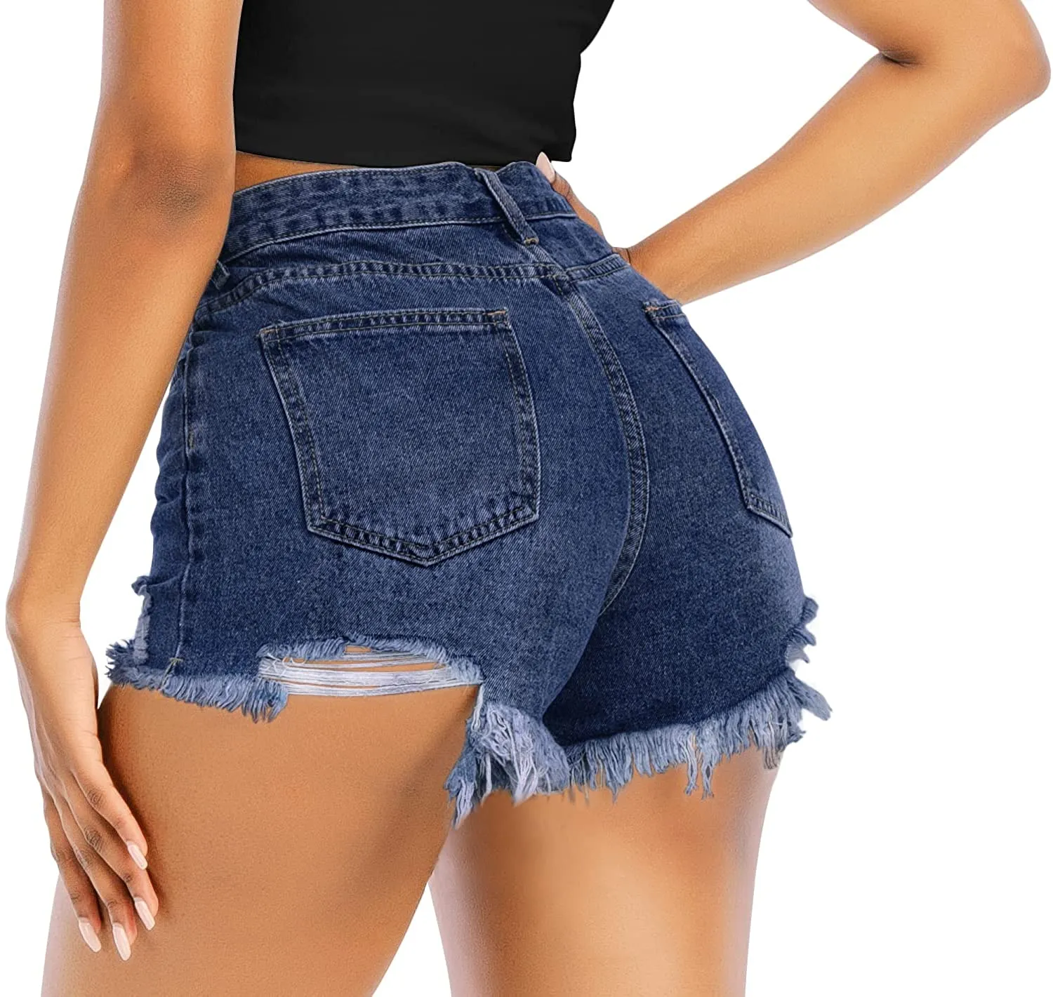 Prime Frayed High Waist Ripped Denim Shorts