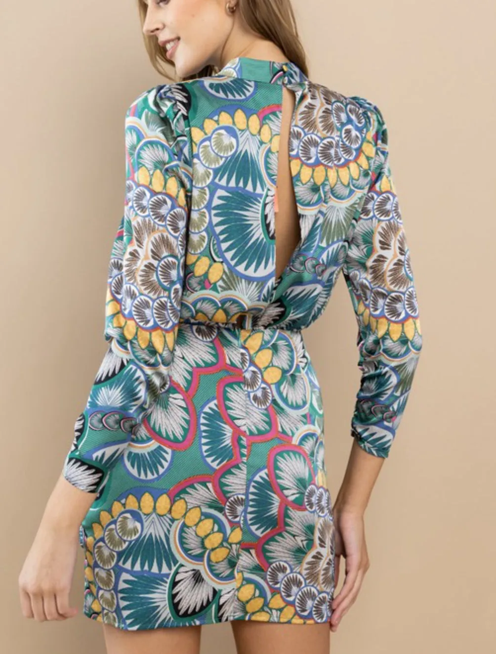 Printed mock neck long sleeve dress