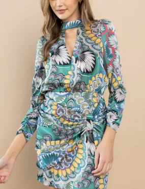 Printed mock neck long sleeve dress
