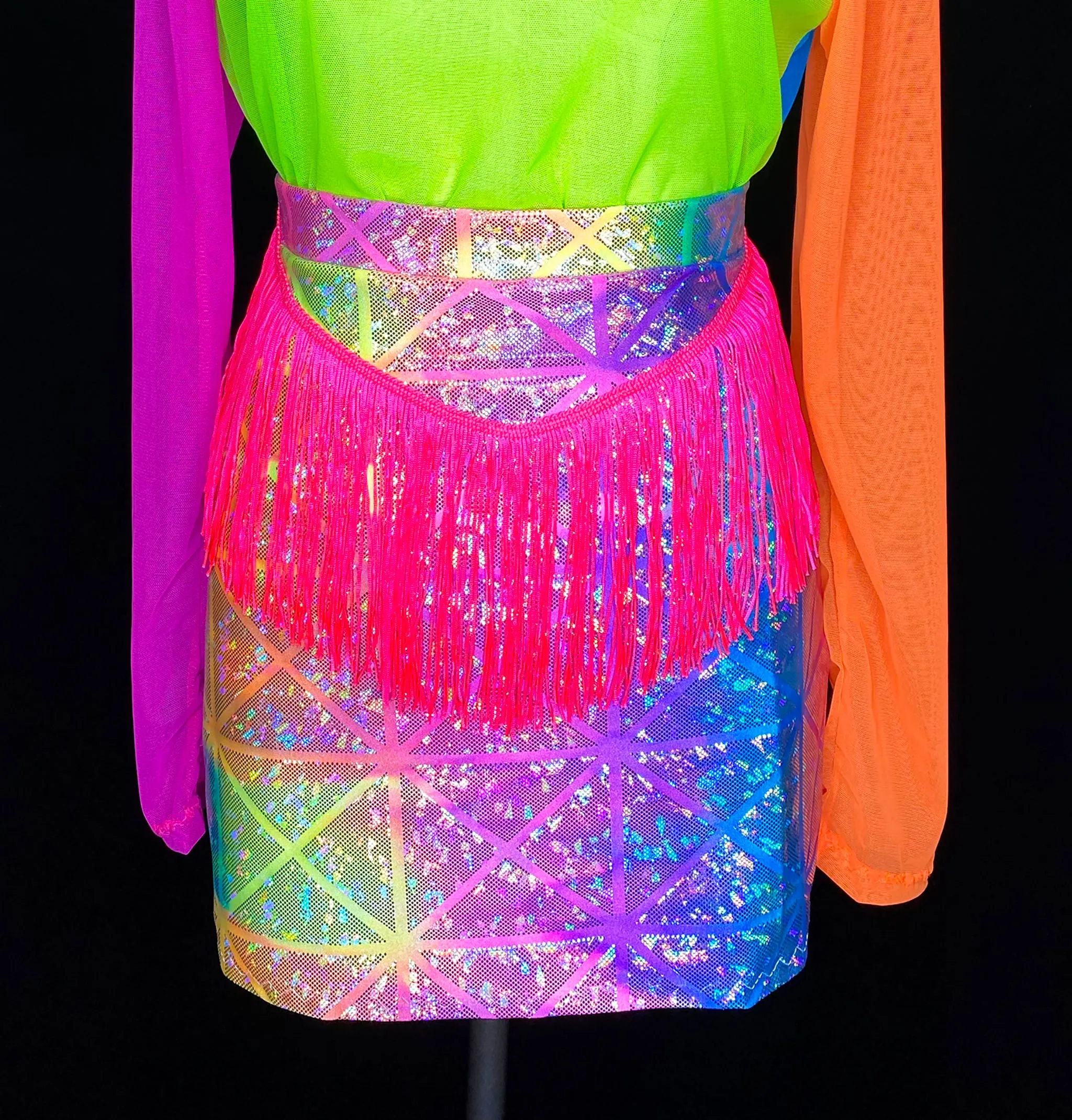 Rainbow Disco Cowboy Fringe Skirt