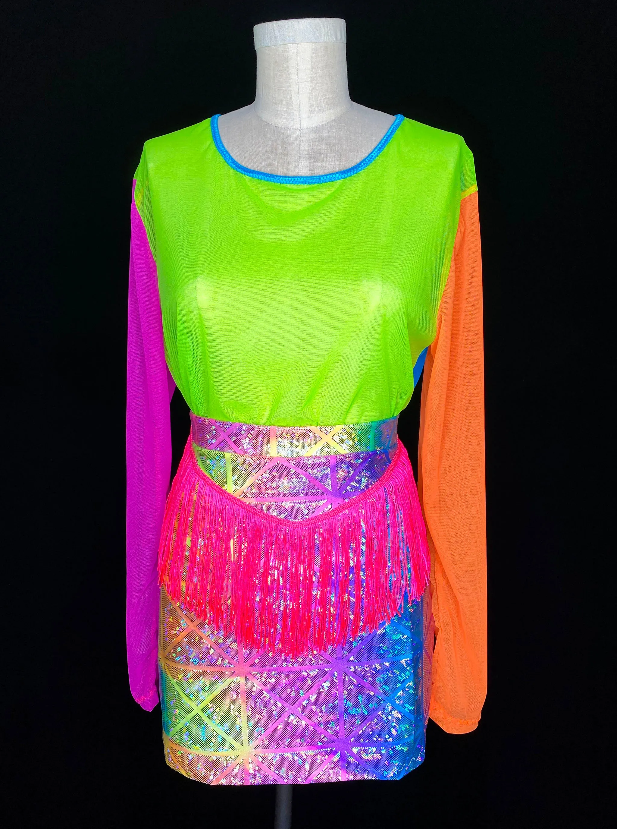 Rainbow Disco Cowboy Fringe Skirt