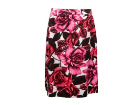 Red & Multicolor Prada 2019 Rose Print Skirt Size US L