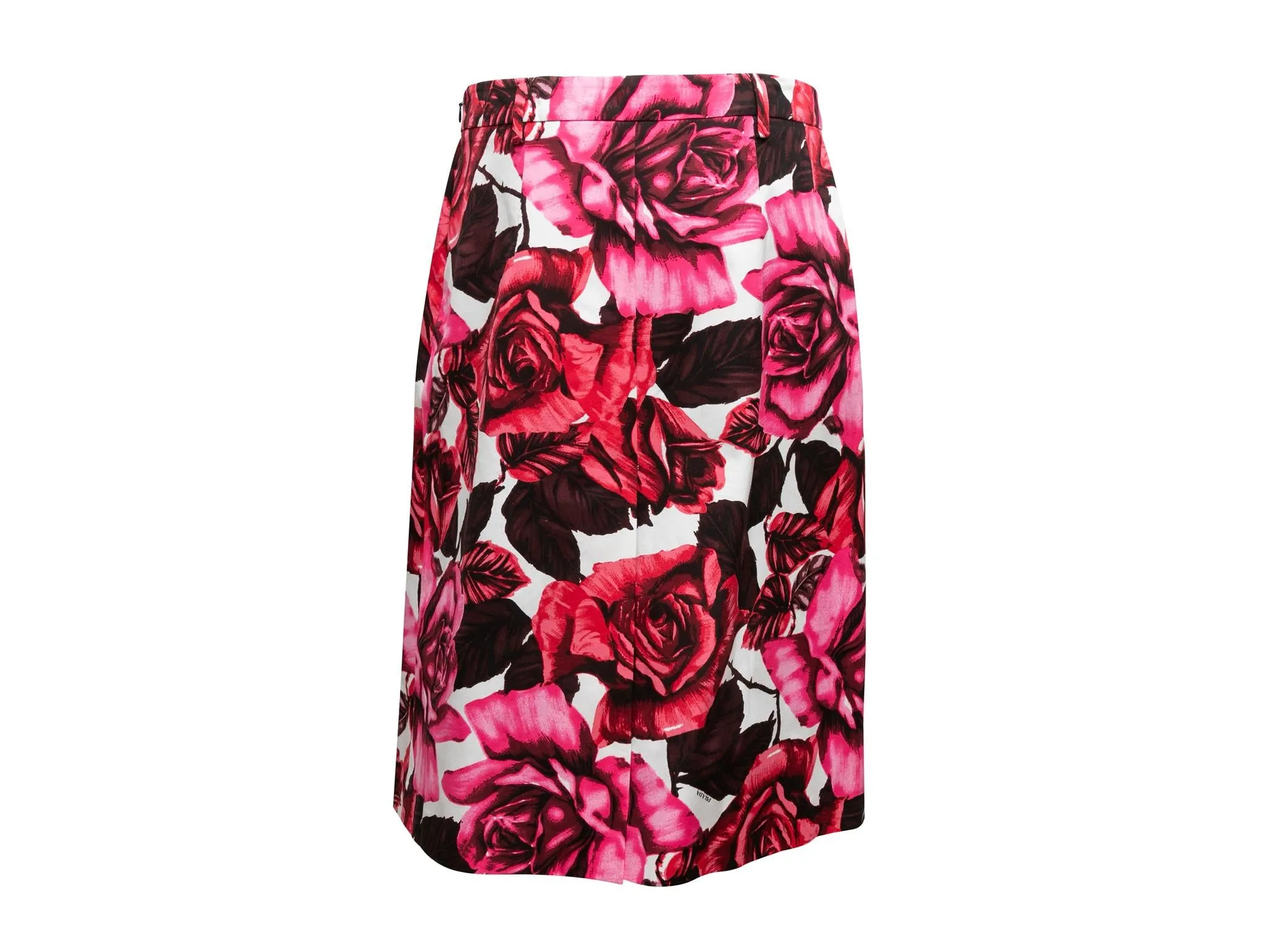 Red & Multicolor Prada 2019 Rose Print Skirt Size US L