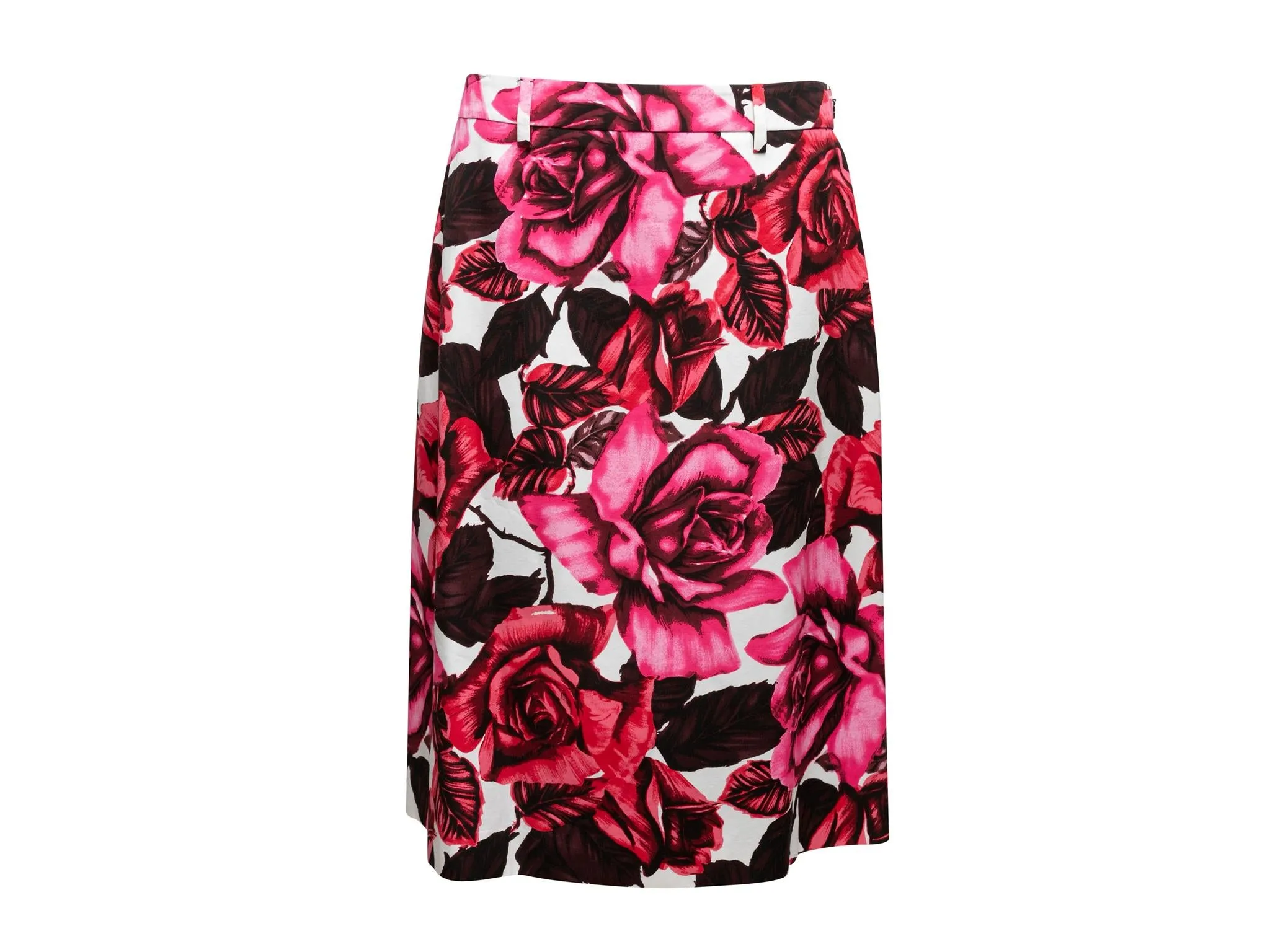 Red & Multicolor Prada 2019 Rose Print Skirt Size US L