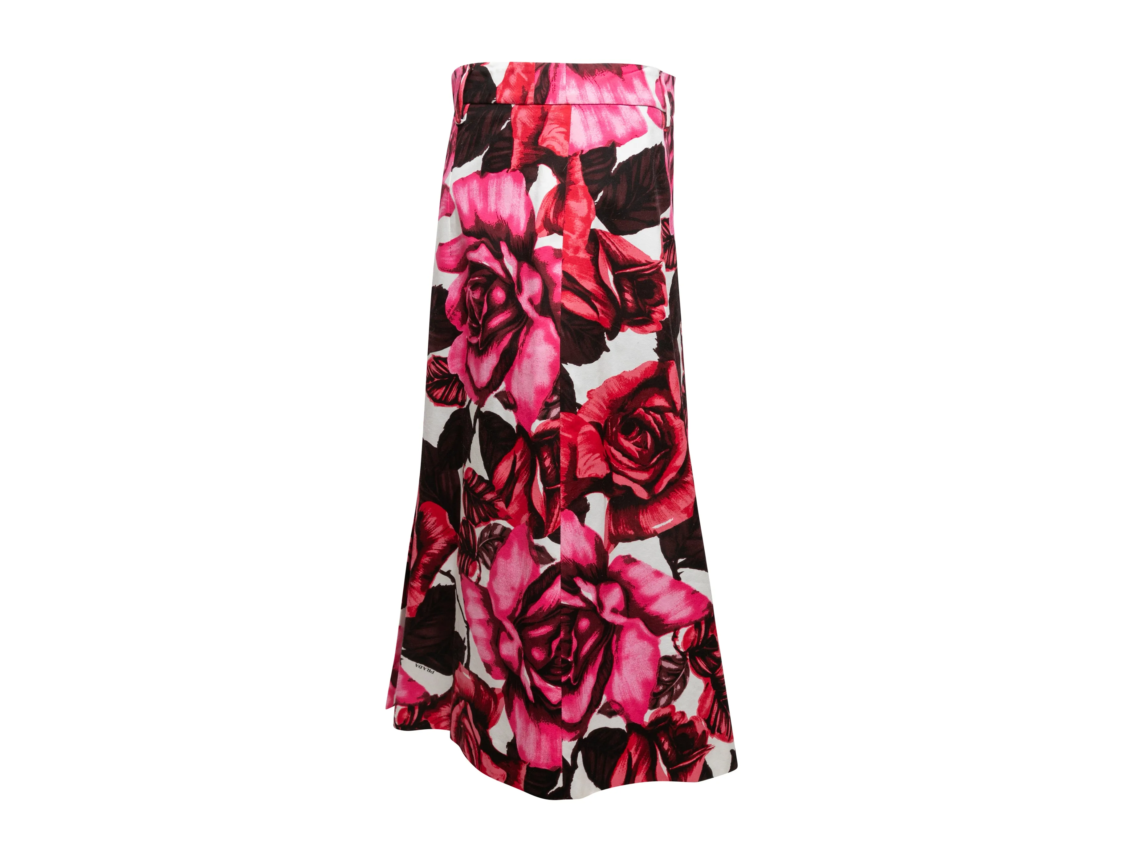 Red & Multicolor Prada 2019 Rose Print Skirt Size US L
