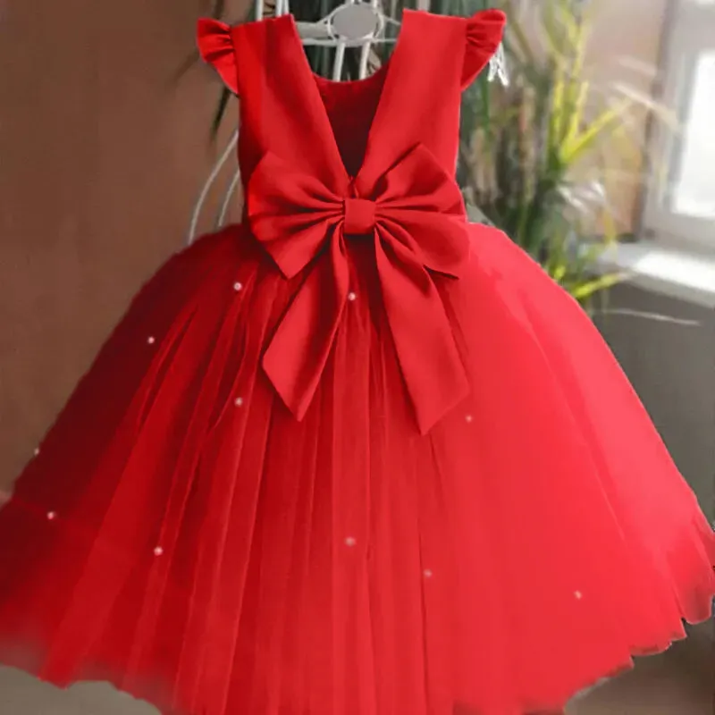 Red Embroidery Party Dress for Toddler Girl