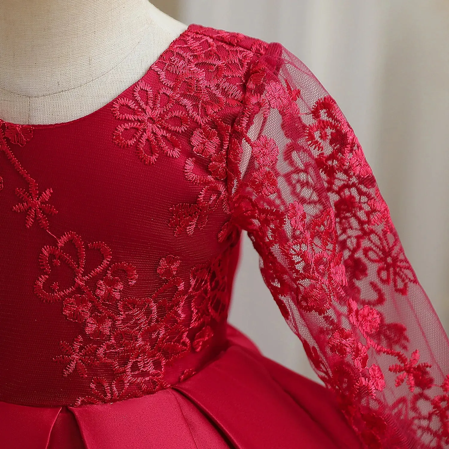 Red Embroidery Party Dress for Toddler Girl