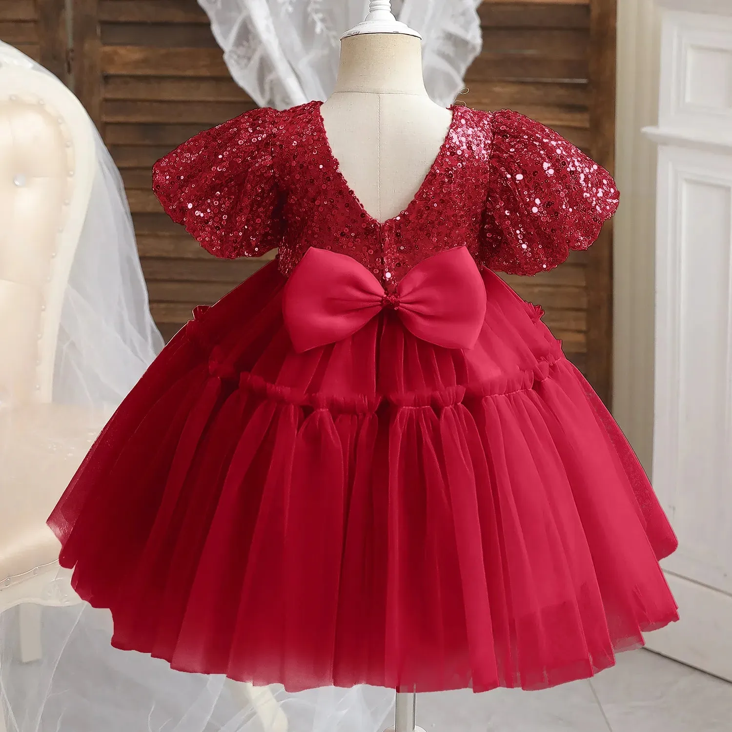 Red Embroidery Party Dress for Toddler Girl