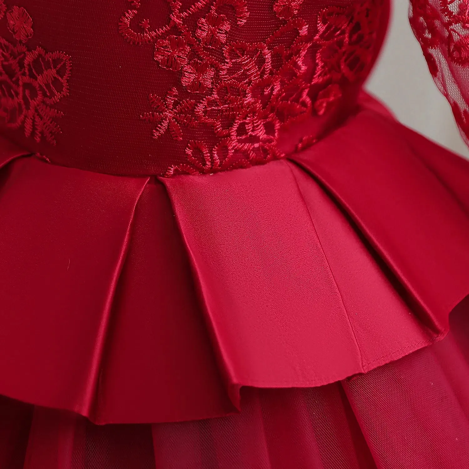 Red Embroidery Party Dress for Toddler Girl
