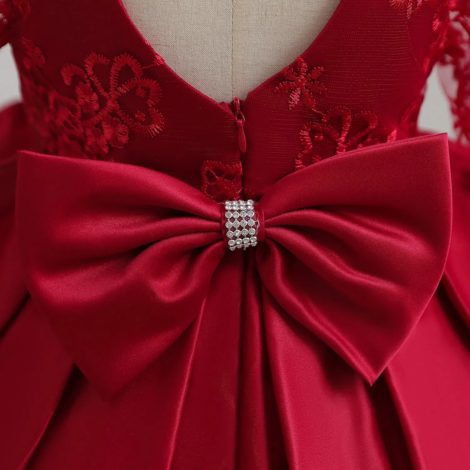 Red Embroidery Party Dress for Toddler Girl