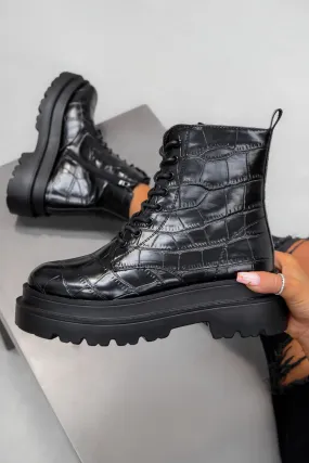 REGULATE Chunky Ankle Boots - Black Croc