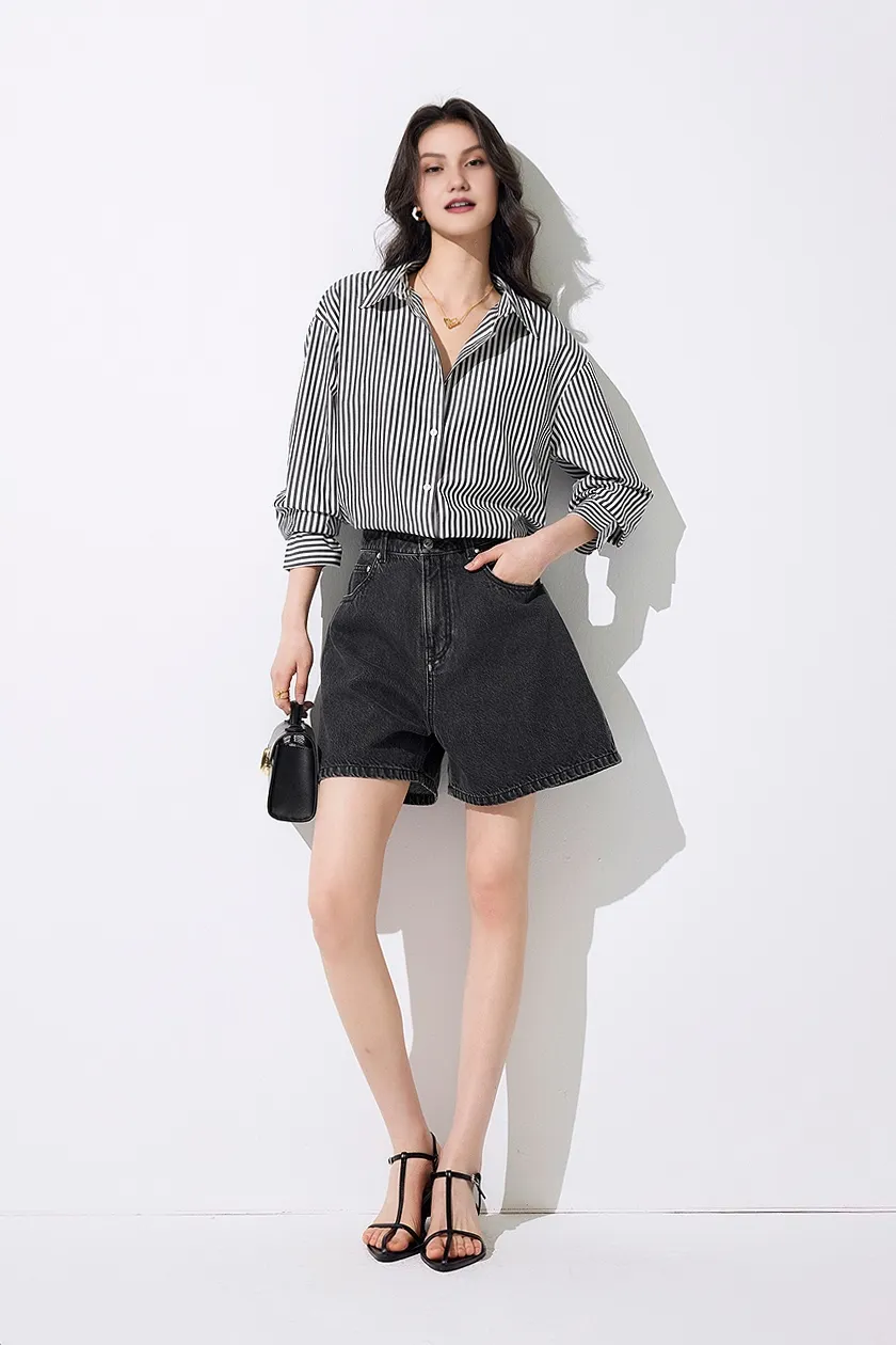 Retro Bermuda High Waisted Denim Shorts