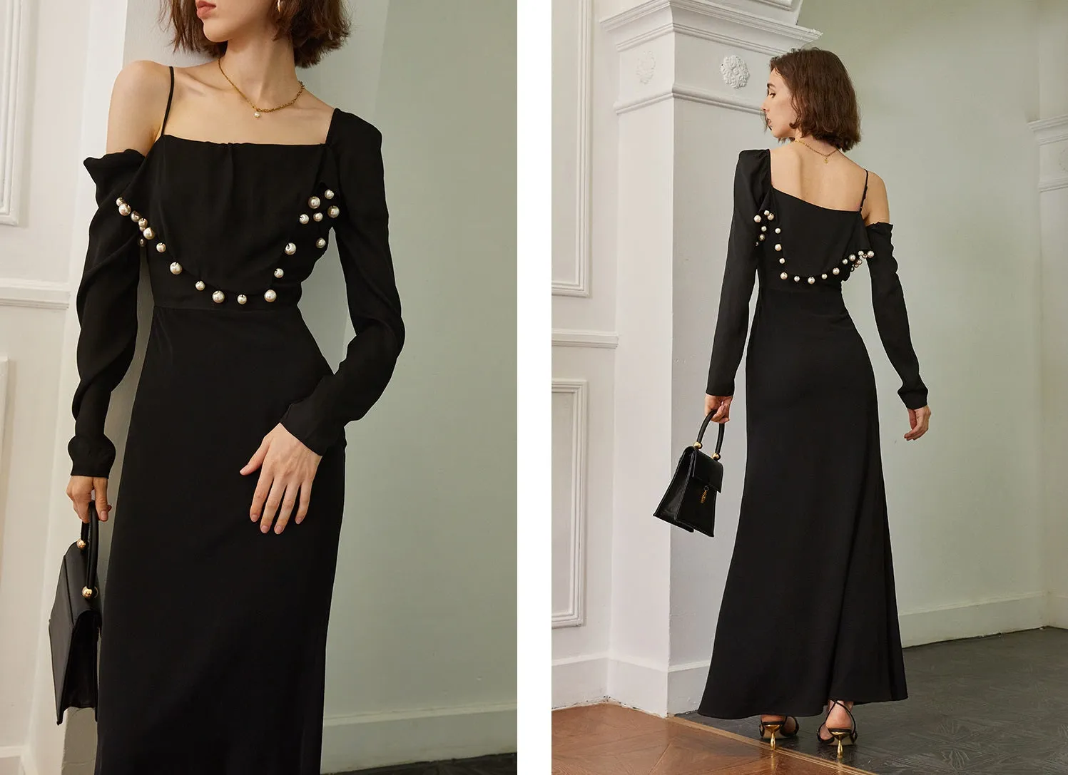 Retro long-sleeved sling dress- Mola
