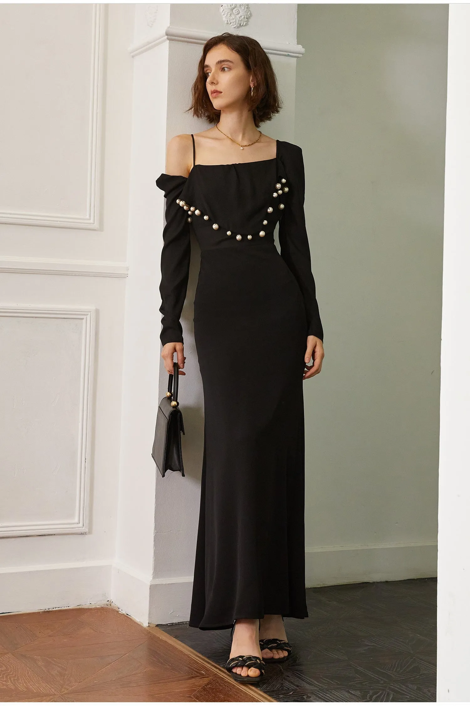 Retro long-sleeved sling dress- Mola