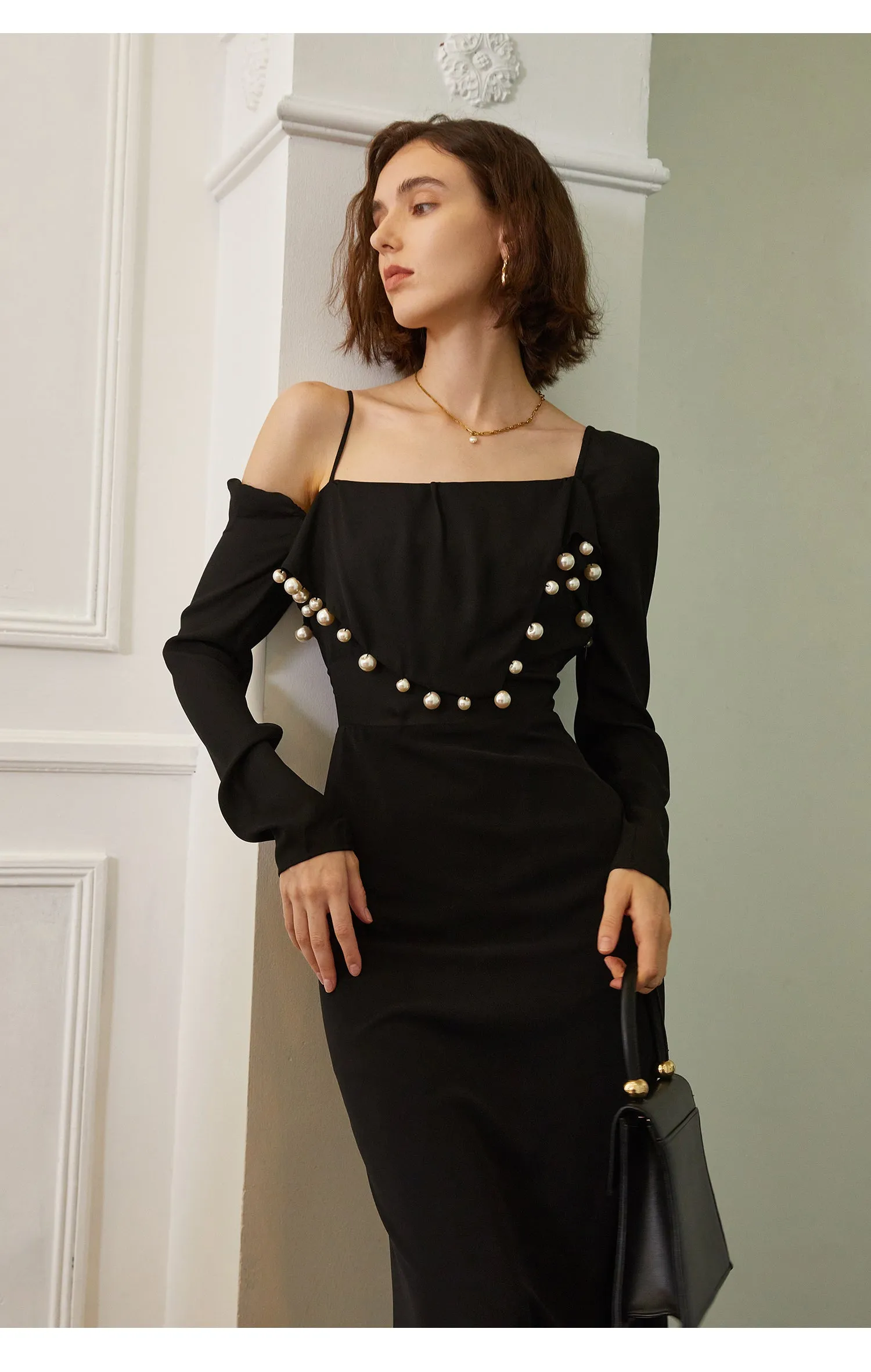 Retro long-sleeved sling dress- Mola