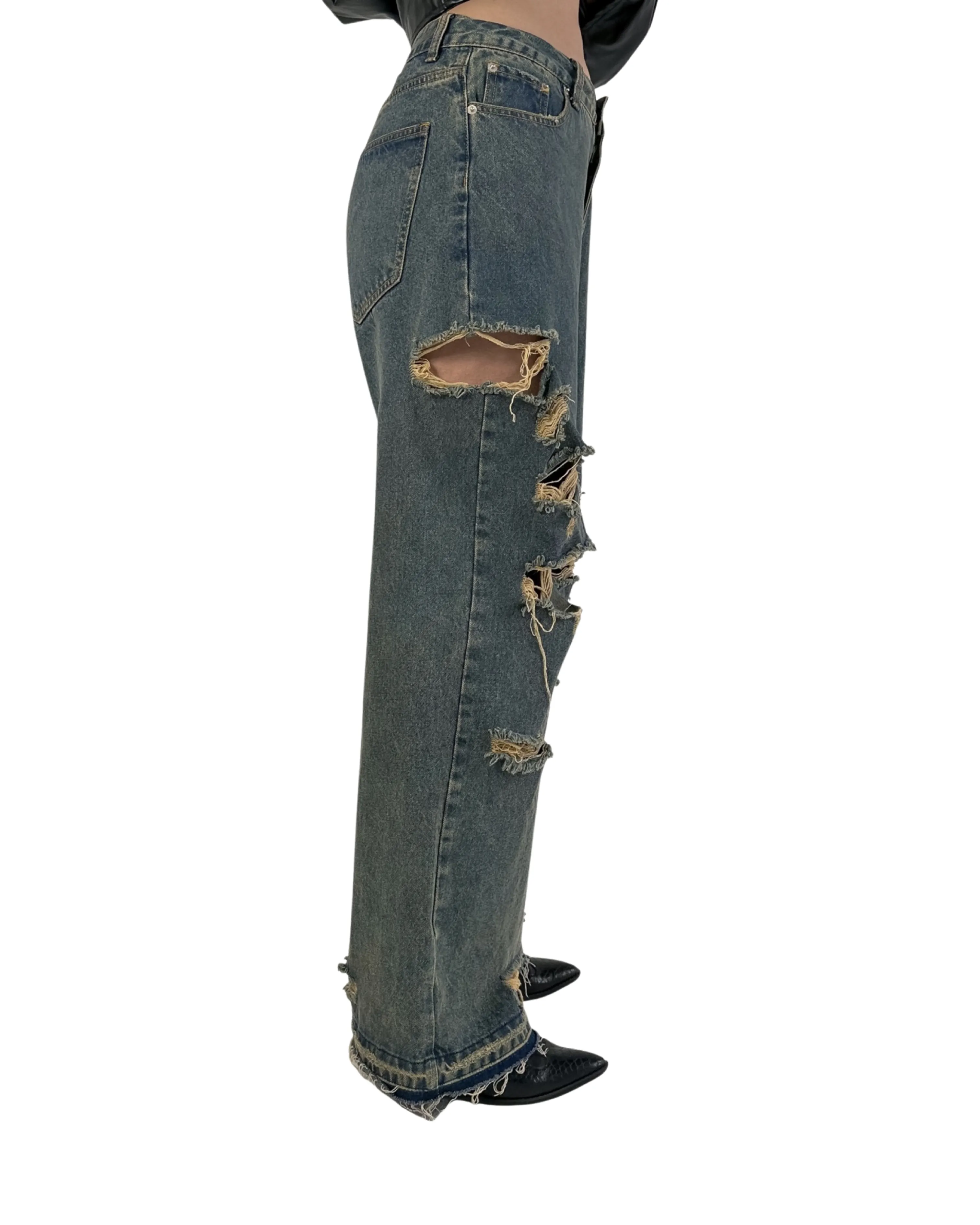RIPPED BIKE JEANS