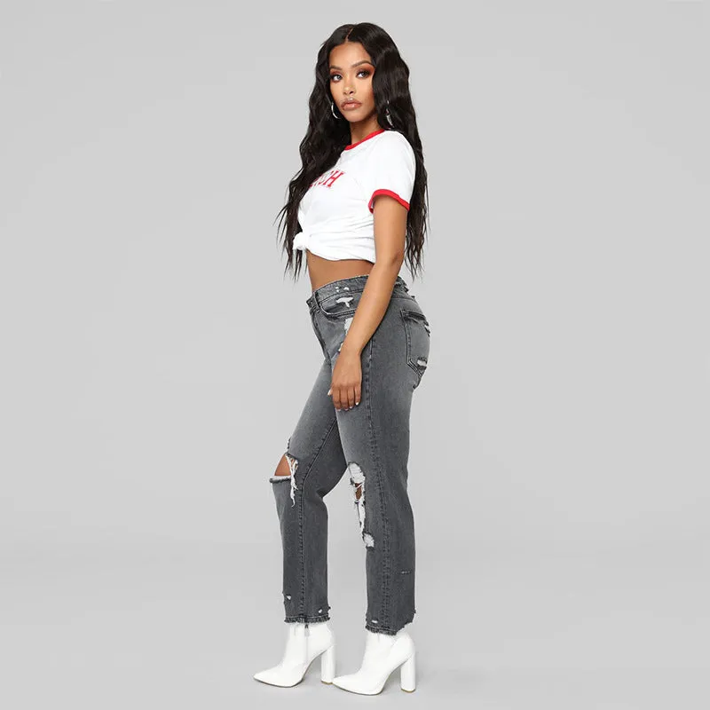 Ripped High Waist Skinny Pencil Denim Pants - GlamzLife