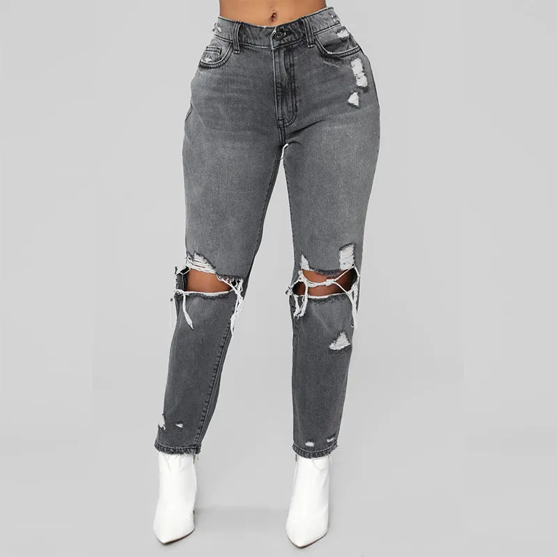 Ripped High Waist Skinny Pencil Denim Pants - GlamzLife