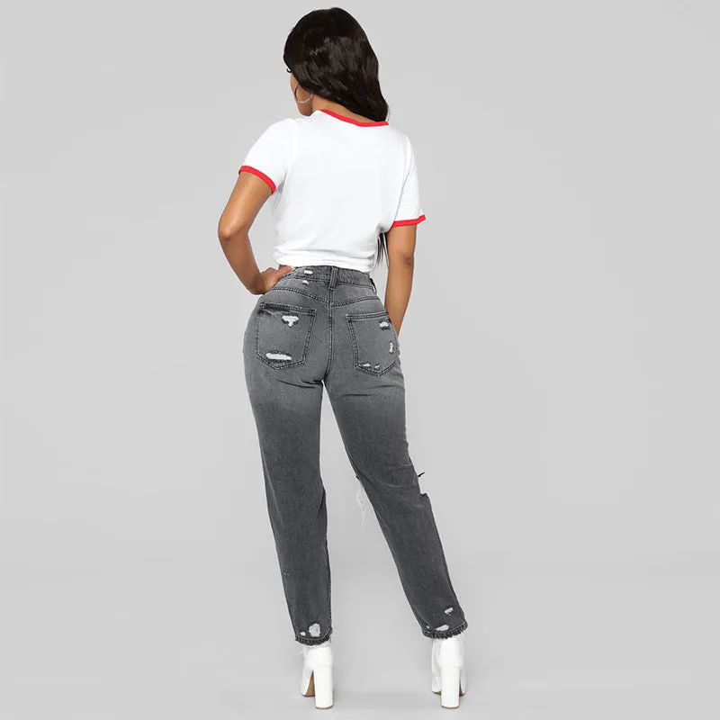 Ripped High Waist Skinny Pencil Denim Pants - GlamzLife