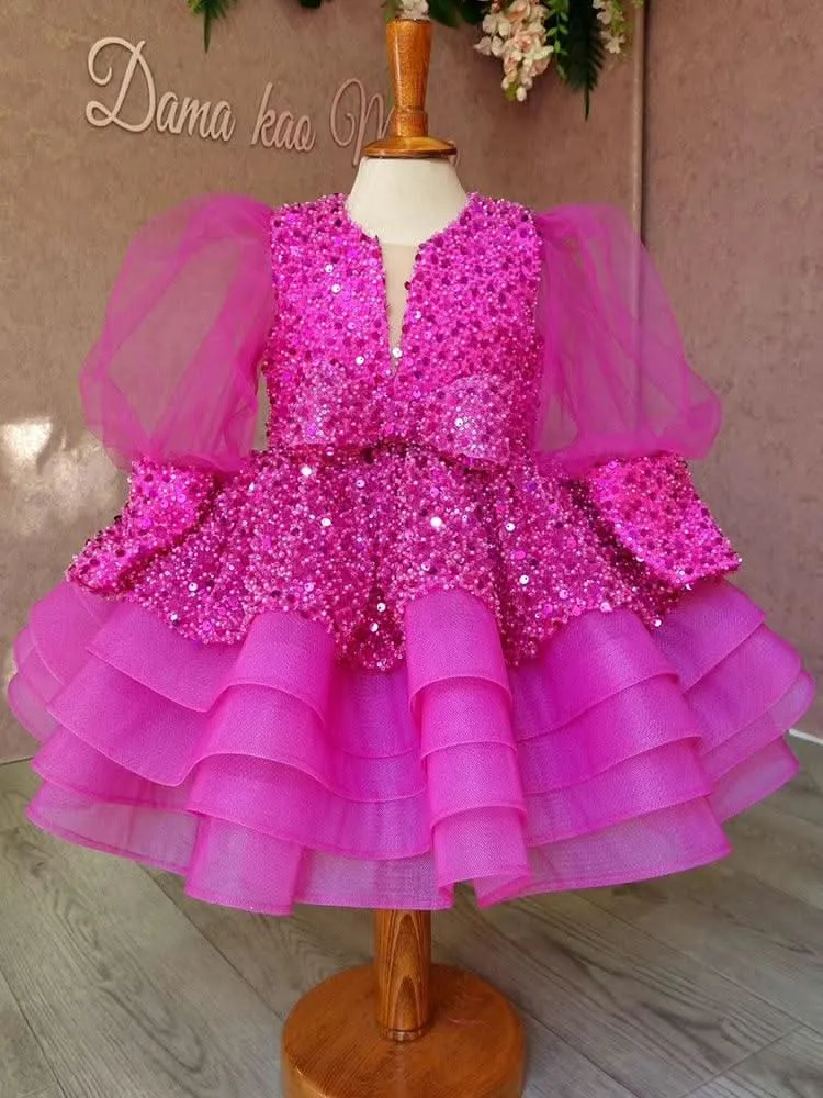 Rose red dress children's costume