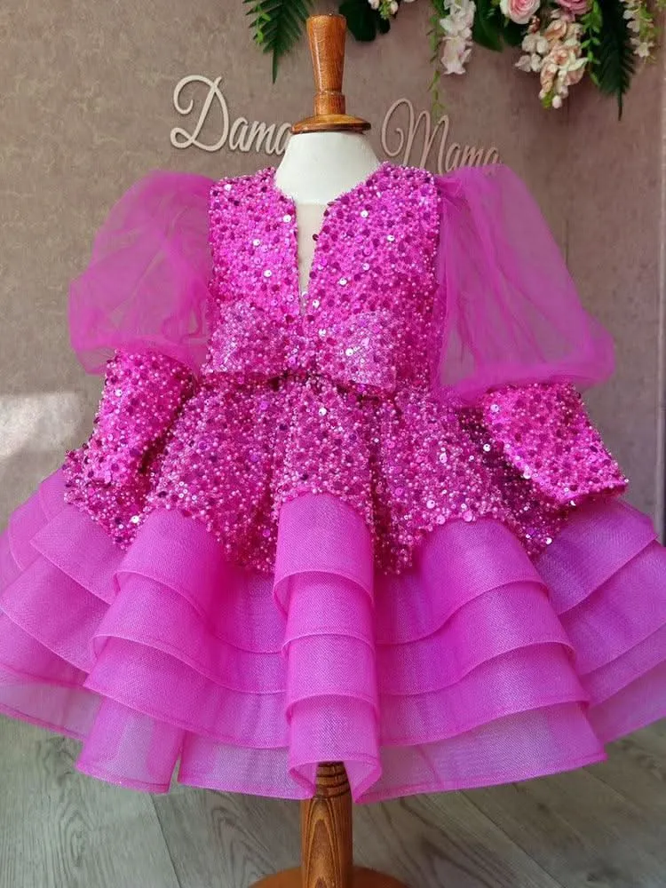 Rose red dress children's costume
