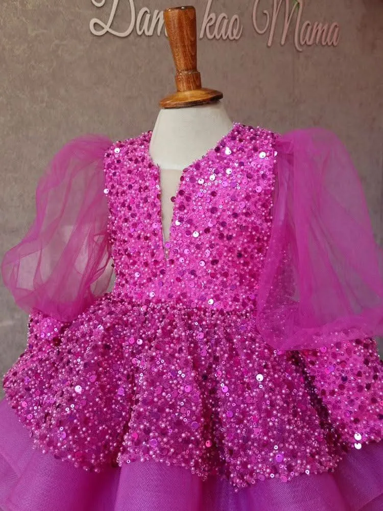 Rose red dress children's costume