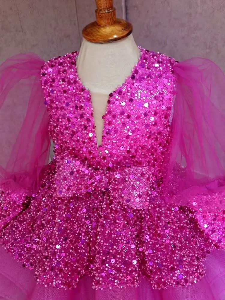 Rose red dress children's costume